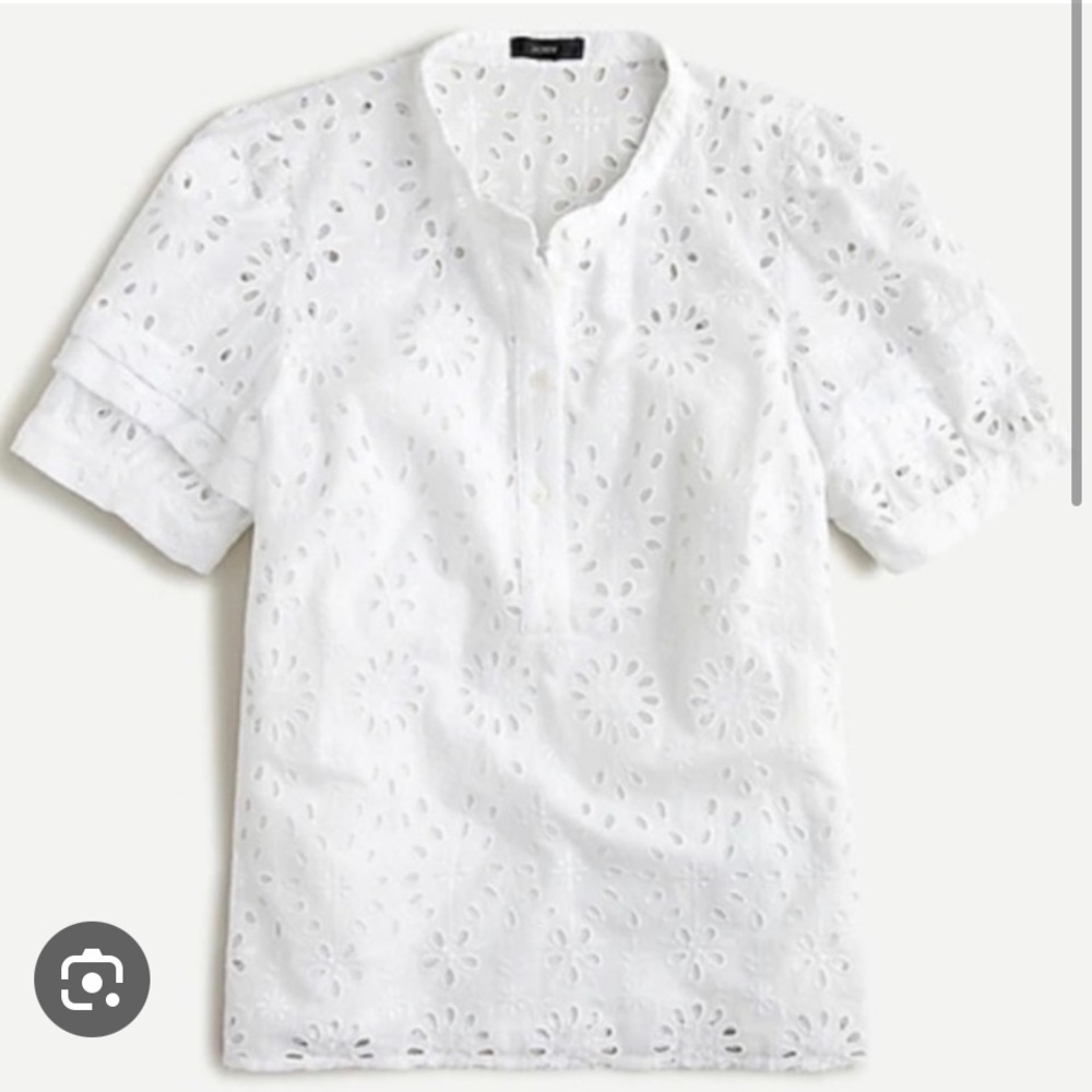 J. Crew puff sleeve popover top eyelet white Blouse S